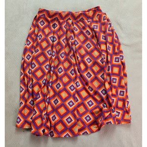 LulaRoe Women's Pleated Flare Diamond Print Skirt Size Medium Madison Orange